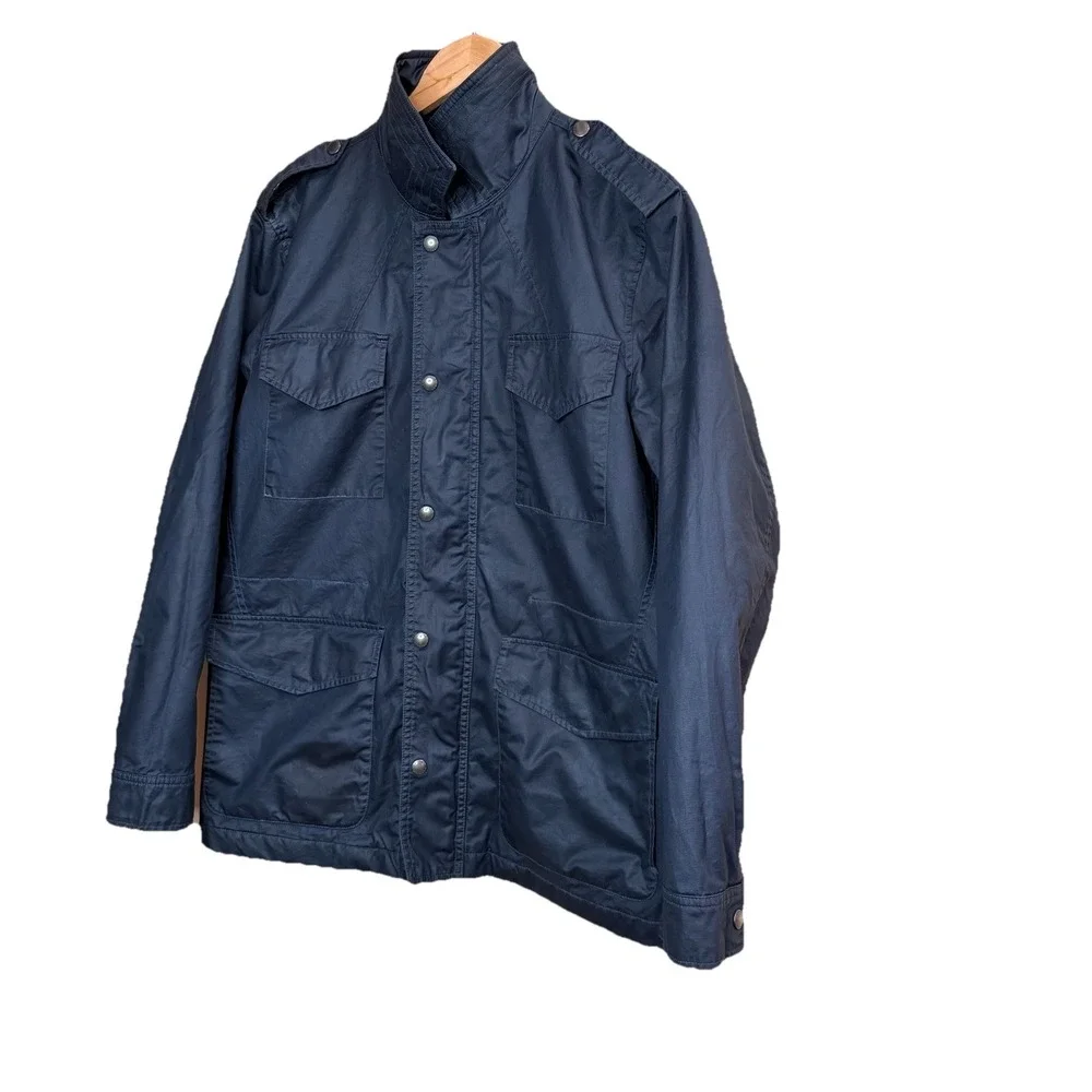 Banana Republic Navy Blue Quilted Waxed Coated Field Jacket Barn Chore Coat SZ-M